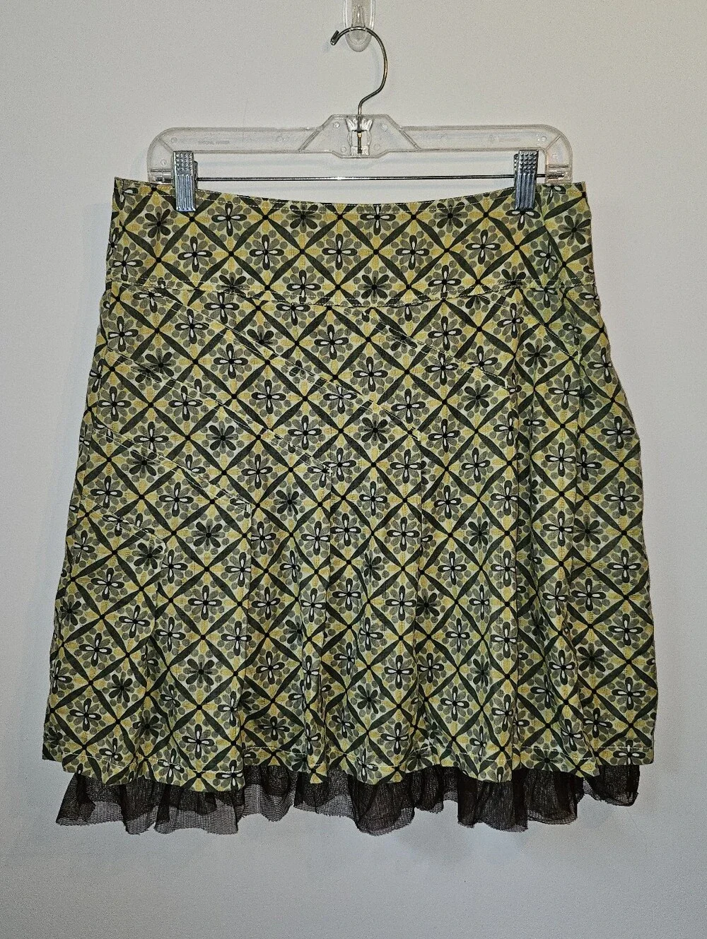 Industry Y2K Yellow and Brown Floral Pattern Midi Skirt Size Medium